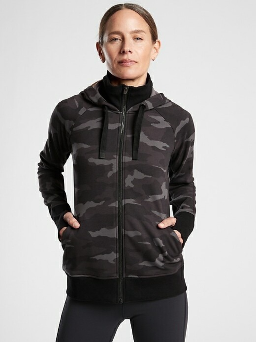 Athleta Black & Gray Camo Full-Zip Hoodie